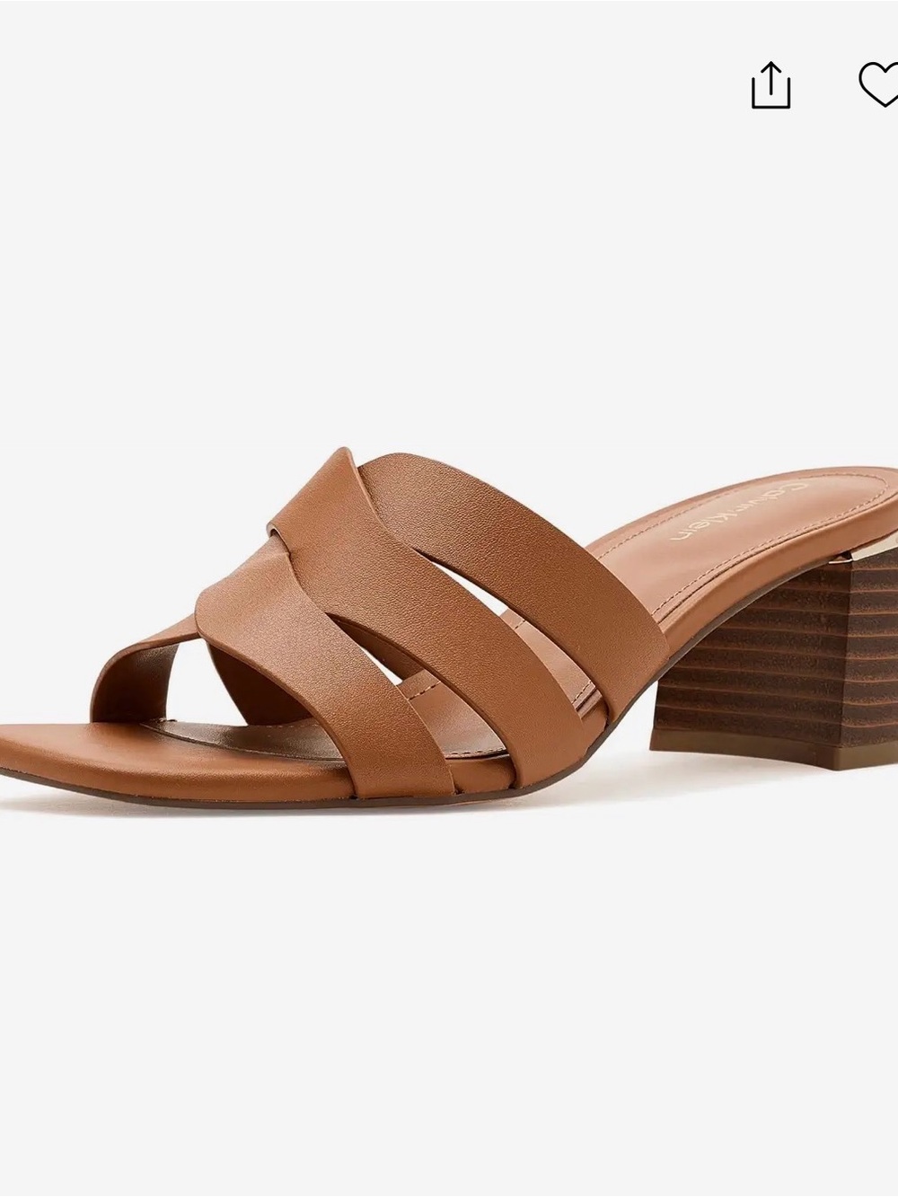 Women’s Tan Slide Sandals with Low Block Heel Calvin Klein Vivianna